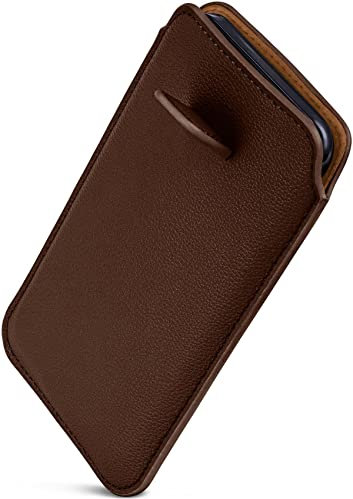 ONEFLOW Liberty Case für iPhone 15 Pro Handy Einsteckhülle mit Rückzugfunktion, PU Leder Handytasche, Schutzhülle mit Lasche, Sleeve Etui Hülle zum Einstecken, Dunkelbraun