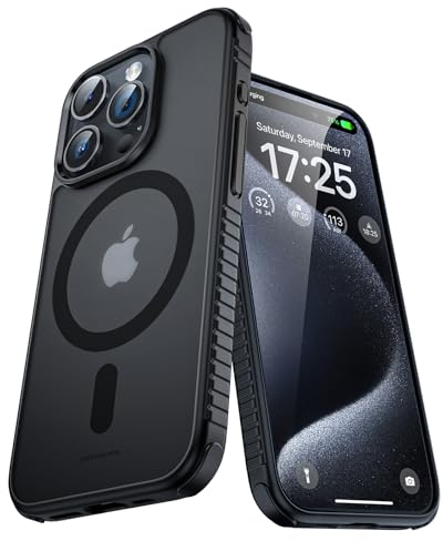 UNBREAKcable Magnetische Hülle für iPhone 15 Pro Max, [Kompatibel mit MagSafe] [Stoßfest in Militärqualität] Durchscheinende, matte Rückseite, weiche Silikon-Schutzhülle für iPhone 15 Pro Max, Schwarz