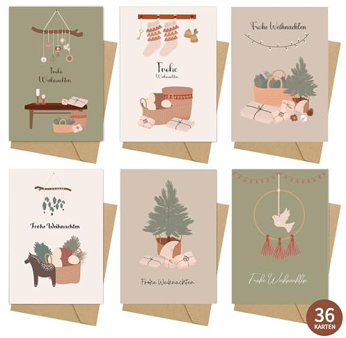 36 Weihnachtskarten set mit Umschlägen - Weihnacht Grußkarte für Familie Freunde Geschäftlich Kunden (6*6), Stilvolles traditionelle