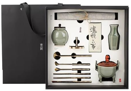 SciAza kit brûleur encens Chinois Coffret Cadeau d'encens et de Sceau en céladon Chinois, Kit d'aromathérapie à Domicile pour la méditation