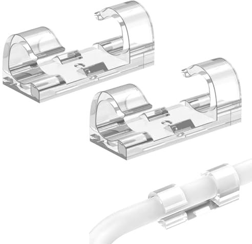 40 Pcs Cable Clips Self Adhesive,Wire Holder,Wall Tidy,Cord Clip Management Organiser,Desk Organizer,Strong Sticky Clamp,Power Lead Transparent Plastic Hooks,for Appliances Extension,Cables,Charger