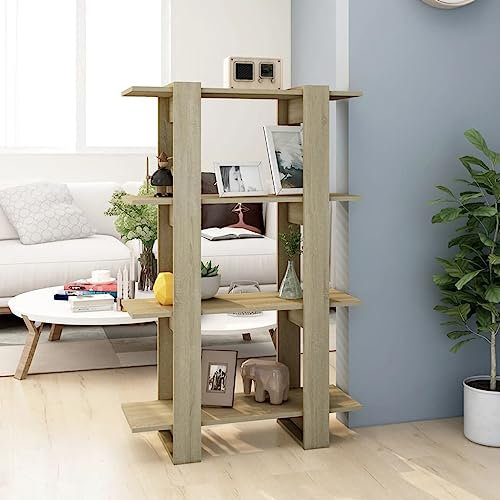 ULUYYUC Sideboard weinregal Shelf wandregale Mehrzweck-Schrank Bücherregal/Raumteiler Sonoma-Eiche 80x30x123,5 cmGeeignet für Büro, Arbeitszimmer, Wohnzimmer