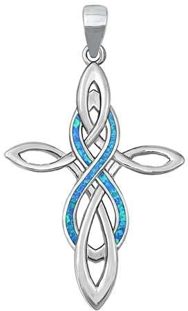 Joyara Sterling Silber Blau Opal keltisch Kreuz & Unendlichkeit Anhänger Halskette (Verfügbare Kettenlänge 40cm - 45cm - 50cm - 55cm) 45cm