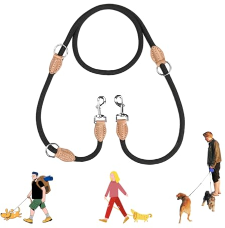 RYAN Laisse Double pour 2 Chiens Solide et Robuste 2m Longe pour Chien Corde RéGlable Laisse Double pour Un ou Deux Chiens Chats Pet Walking (Noir)