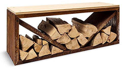 blumfeldt Kindlewood, praktischer Holzspeicher, Holzlager, Stahl-Lagerkasten, rustikal, Bambusplattte, 104x40x35cm, rostfarbe