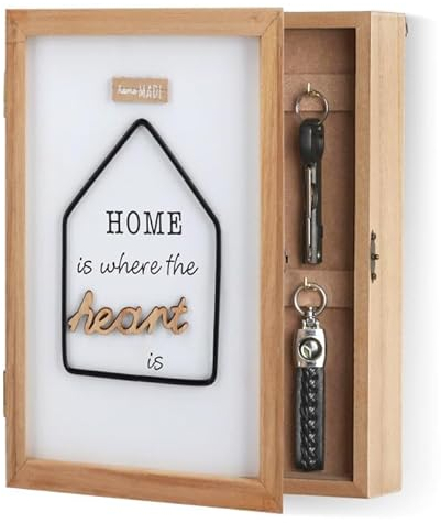 Tefola Boîte à clés en bois vintage - Fixation murale - 6 crochets intégrés - Esthétique - Organisateur de clés avec motifs pour clés, portefeuilles, colliers, bagues