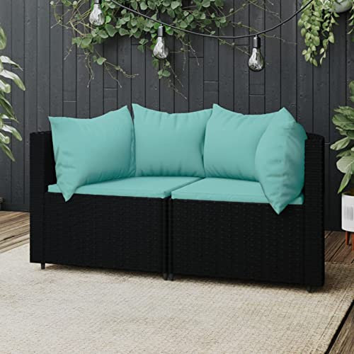 SECOLI Balkonmöbel Set für kleinen Balkon Balkon Sofa Gartensofa Rattan Sofa Balkon Lounge Klein Lounge Sofa Garden Sofa Rattan balkonmöbel Gartenlounge klein-Schwarz und blau-2-tlg