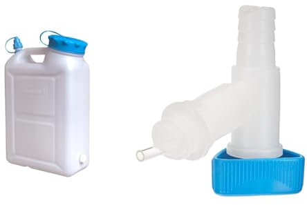 hünersdorff 818100 Weithalskanister Abklärkanister/Abklärkanister & Ablasshahn für Kanister PROFI mit Breitgewinde 22 mm natur, Drehgriff blau