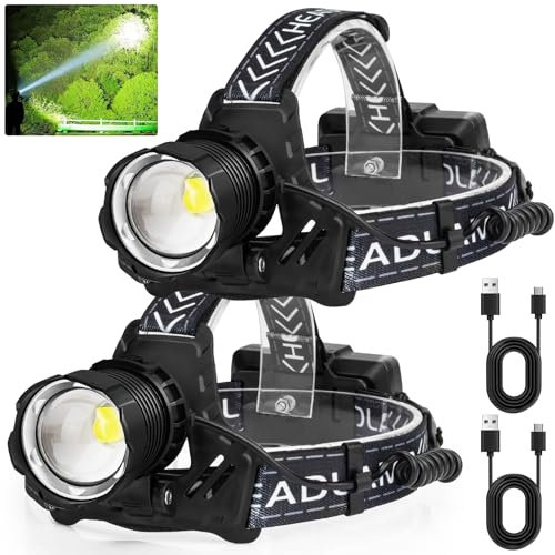 Linterna frontal LED recargable, 990000 lúmenes, lámpara de cabeza superbrillante con 3 modos y IPX7 impermeable USB para adultos, recargable, ajustable a 180°, adecuada para acampar al aire libre,