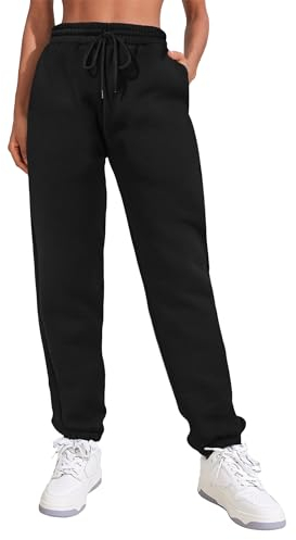 PINSPARK Jogginghose Damen Sporthose Lang Baumwolle Sweatpants Slim Fit Freizeithose Lang Trainingsanzug Hosen Sweathose mit Taschen Schwarz L