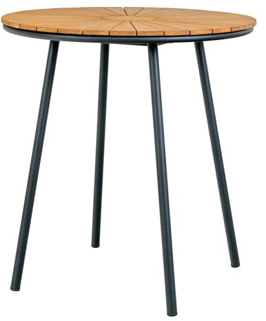 House Nordic Tischplatte aus natürlichem Teakholz, Schwarze Beine ø 70x74 cm
