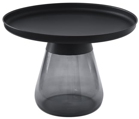 Meubletmoi Shuri Couchtisch/Beistelltisch, Höhe 42 cm, aus Hartglas, schwarz, mit Tischplatte aus schwarzem Metall, modernes und minimalistisches Design