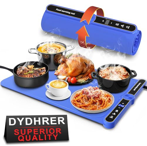 Warming Mat for Food,Food Warming Mat,Electric Warming Tray with 9 Temperature Settings and 6 Hours Timer,Fast Heating Mat for Food in 8S,Roll Up Silicone Food Warmers for Daily Use (Royal Blue01)