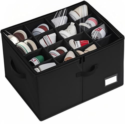 Ninmaofly Shoe Storage Box with Clear Lid, Sortable Marked Zone, Holds 16 Pairs, Adjustable Divider, Space Saving, Reinforced Handles, Black, 33 cm x 42 cm x 53 cm