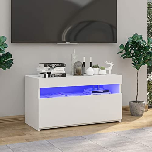 Azzrora TV Stand Cabinet TV Cabinets for Living Room TV Stand Unit TV Cabinet with Lights LED High Gloss White 75x35x40 cm