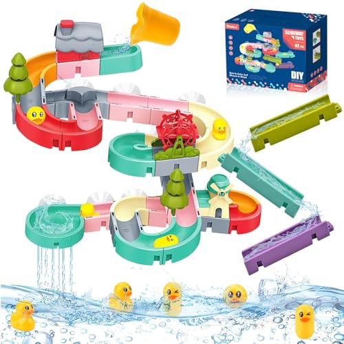 Bath Toys, Shyllin Badewannen Spielzeug ab 1 Jahr, Ente, Baum, Windmühle, Badespielzeug mit SaugnäPfen, Wasserspielzeug, Geburtstagsgeschenke fur Jungen, MäDchen (Track-62 Stück)