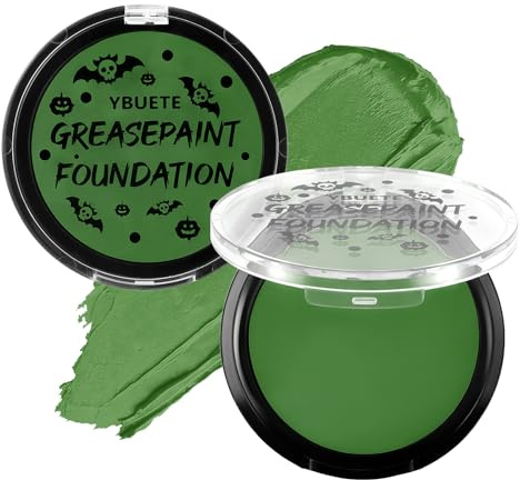 YBUETE Green Oil Based Face Body Painting Foundation for Halloween SFX | Professional Full-coverage Face Paint, for St. Patrick's Day, Cosplay Makeup, for Witch Shrek Hulk Goblin Costume Makeup