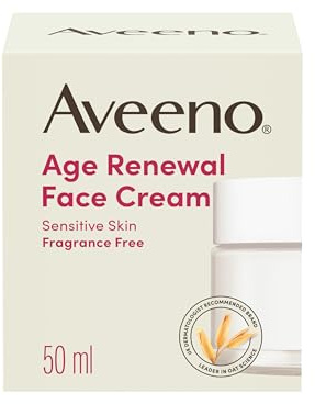 Aveeno Age Renewal Face Cream for Sensitive Skin (1 x 50ml) | Oat + Retinol Alternative, Helps Visibly Improve Wrinkles and Brighten Skin Tone, Skin Feels Moisturised, Fragrance Free