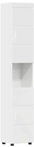 vidaXL Bathroom Cabinet TULUM High gloss white 37 x 31.5 x 203 cm, Stylish Bathroom Storage, Rectangular Cabinet, Modern Vanity, Efficient Design, Durable Engineered Wood, Ample Organizers