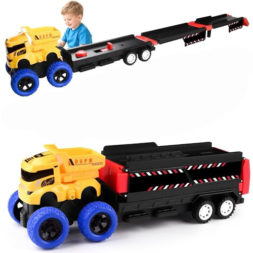 Havnidy Transport Truck Spielzeugautos für Jungen 3, 4, 5, 6 Jahren, Faltbare Rennbahn Truck mit 12 Rückziehautos Spielzeug, Baufahrzeuge Spielze Geschenk für Geburtstage und Weihnachten