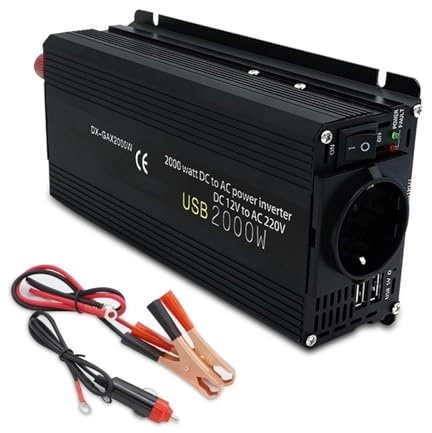 Convertisseur Tension Pur Sinus Onduleur De Batterie Transfert DC12V Vers AC220V 2000W/3000W Pour Voiture Onduleur D'extérieur Avec Prise UE(2000W black)