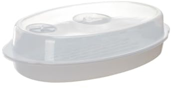 NOLITOY Microwave Fish Steamer with Lid White Professional Household Steaming Holder for Fish Vegetables Buns Corn the Cob Asparagus Compatible with Microwave Oven