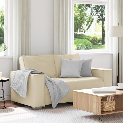 WEMYUFURN Cremefarbenes Zweisitzer Sofa aus Kunstleder mit Stahlrahmen für Wohnzimmer und Büro, Schmutzabweisend und Einfach zu Reinigen, Modernes Design für Kleine Räume