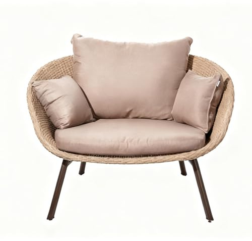 Apk i bc Moderner Korbsessel, PE-Rattan-Sessel, robust und langlebig, ausgestattet mit 3 weichen Rückenkissen, geeignet für Balkone(Brown,125 * 90 * 90CM)