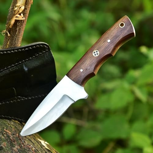 Jagdmesser handgeschmiedet, 20 cm Outdoormesser mit feststehender Klinge aus rostfreiem Stahl und Palisandergriff - Hunting Knife, Blacksmith Made Bushcraft Survival Knife. (Stainless-Steel-Knife)