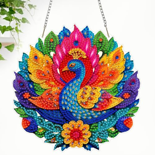 CEOVR Pfau Diamant Painting Bilder Erwachsene Kits,Diamond Painting Ornament Kits Blumen,20x20cm,Diamant Malerei Ornament für Wand Dekoration