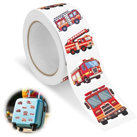 QYHON Feuerwehr Aufkleber für Kinder, 500 Stück, Sticker Rolle | Deko, Kinderfinder Aufkleber, Feuerwehr Geschenke & Spielzeug, für Alltag