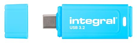 Integral Neon-C 64GB USB 3.2 Gen 1 Flash Drive – High-Speed Type-C/USB 3.1/3.0, NEON Blue, Read 150MB/s, Write 30MB/s, Plug-and-Play, Portable Storage for PC, Mac, Laptop