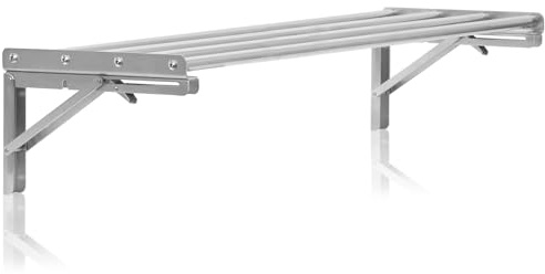 Mahlzeit Edelstahl Wandregal Stangendesign 120 x 30 cm | Küchenregal, Klappbar, Silber | Edelstahlregal, Wandmontage | Wandregal für Küche, Küchenwandregal, Ablage für Wand, Hängeregal für Gastronomie