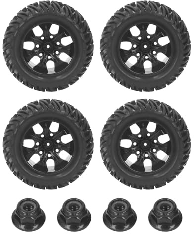 4 Stück 1/10 Offroad-RC-Reifen, Gummireifen, Kunststoffnabe, Y-Profil, 7-Loch-Felgen für RC-SUVs mit M4-Muttern für Hsp