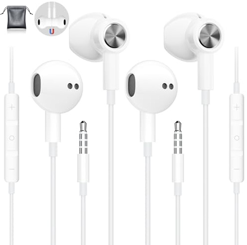 In Ear Kopfhörer mit Kabel Mikrofon 2 Pack Kabel Kopfhörer Klinkenstecker | In-Ear Ohrhörer mit Kabel HiFi Stereo 3.5mm Earphones für iPhone, iPod, Samsung, iPad, PC Tablet, Laptops, und Andere 3,5 mm