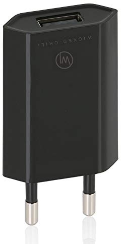Wicked Chili PRO Series - Alimentatore di Rete/Adattatore USB Ultra Sottile per Apple iPhone 6/6 / 5C / 5S / 5 / 4S / 4 / 3GS, iPod Nano/Touch/Shuffle, 1000 mA, 100-240 V Nero