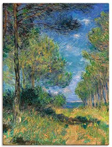 ARTLAND Wanddeko Leinwand Bilder Wandbild 60x80 cm Natur Bäume Gräser Sommer Nadelbäume in Varengeville 1882 Impressionismus Claude Monet T7CB