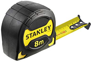 STANLEY STHT0-33566 Mètre ruban 8m, cadre en caoutchouc, Jaune/Noir