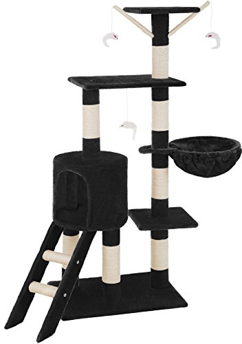 tectake® Arbre à Chat Griffoir pour Chat 144cm, Maison Chat Interieur Jeux Chat Appartement avec Grattoir Rampe pour Chat Couchage Chat Hamac Chat Echelle Chat Lit pour Chat, Souris de Jeu