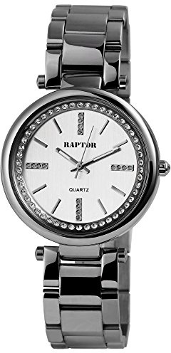 Raptor Damen-Uhr Edelstahl Armbanduhr Strass-Steine Analog Quarz RA10124