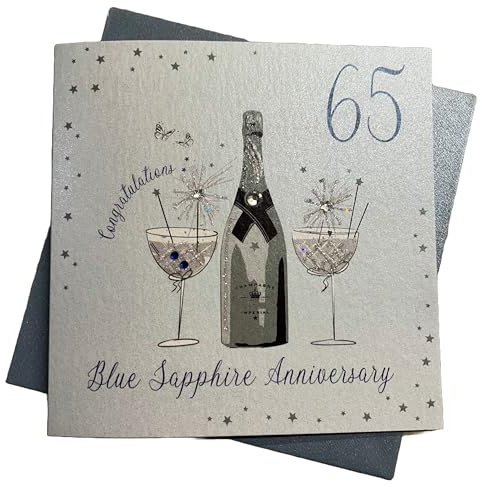WHITE COTTON CARDS BD165 Glückwunschkarte zum 65. Jubiläum, Motiv: Schaumweinschale „Blue Sapphire“, handgefertigt