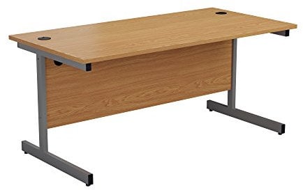 Office Hippo Heavy Duty Rectangular Cantilever Desk - Home Office Table + Integrated Cable Ports, PC Desk - 5 Yr Warranty - Silver Frame/Oak Top, 120cm x 80cm