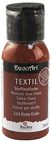 Rayher 38500224 Textil Stoffmalfarbe, Textilfarbe rote erde, Flasche 34 ml, hochdeckend, cremige Acrylfarbe speziell für Textilien, waschfest