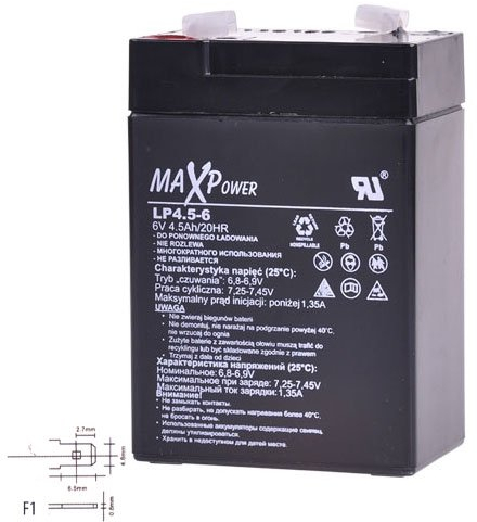 Maxpower Batterie au Plomb 6 V 4,5 Ah (BAT0401)