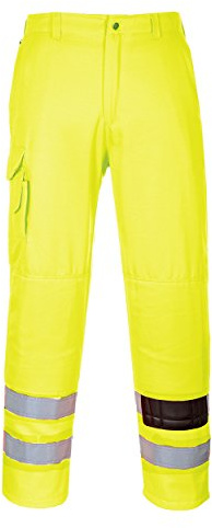 Portwest E046 Cargohose Polyester Dreifache Kappnähte Baumwolle Normalgröße | Gelb, 2XL, EN ISO 20471 Klasse 1, UPF 50+, Dreifach Vernähte Nähte, Oberschenkeltasche mit Handytasche