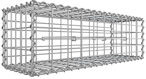 SONGMICS Gabion pour Pierre, Cage en Métal, Panier à Pierre, Maille 5 x 10 cm, Galvanisé, Mur, Paterre, Décoration de Jardin, 100 x 30 x 30 cm, Argent GGB133