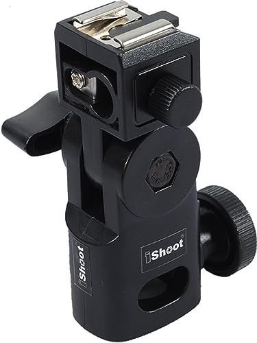 iShoot Hot Shoe Mount Flash Bracket Photo Umbrella Holder Support Compatible with Canon Nikon Pentax Olympus Metz Speedlite Flash Studio Light Stand