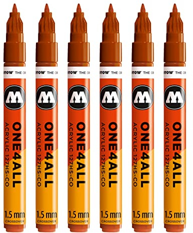 Molotow One4All 127HS-CO Acryl Marker 6 Stück, Farbe 010 hummer | 1,5 mm Strichstärke, hochdeckend und permanent, schnell trocknend, UV-beständig, nachfüllbar, für fast alle Untergründe
