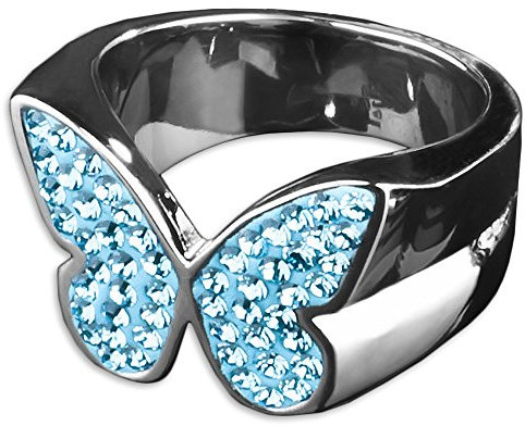 viva-adorno Edelstahl Ring Damenring Multi Kristall Schmetterling RS31, türkis Gr. 51