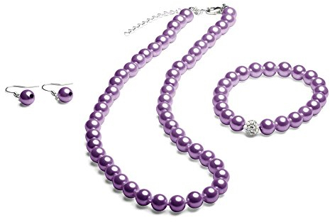 Perlenkette geknotet - Perlenarmband - Perlenohrringe - Set Lila